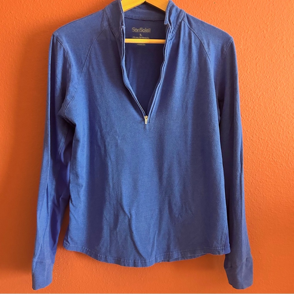 SanSoleil Women’s UPF 50 Blue Half Zip-Up Pullover Ideal for Sports Size L